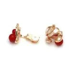 Clip On Earrings Red Cherries & Crystal Leaves