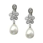 Clip On Earrings Cubic Zirconia Daisy & Pear Faux Pearl Drops