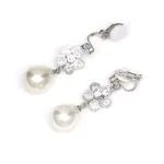 Clip On Earrings Cubic Zirconia Daisy & Pear Faux Pearl Drops