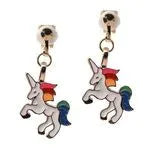 Clip On Drop Earrings Enamel Unicorns