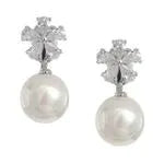 Clip On Earrings Cubic Zirconia Flower & Faux Pearl Drops #2