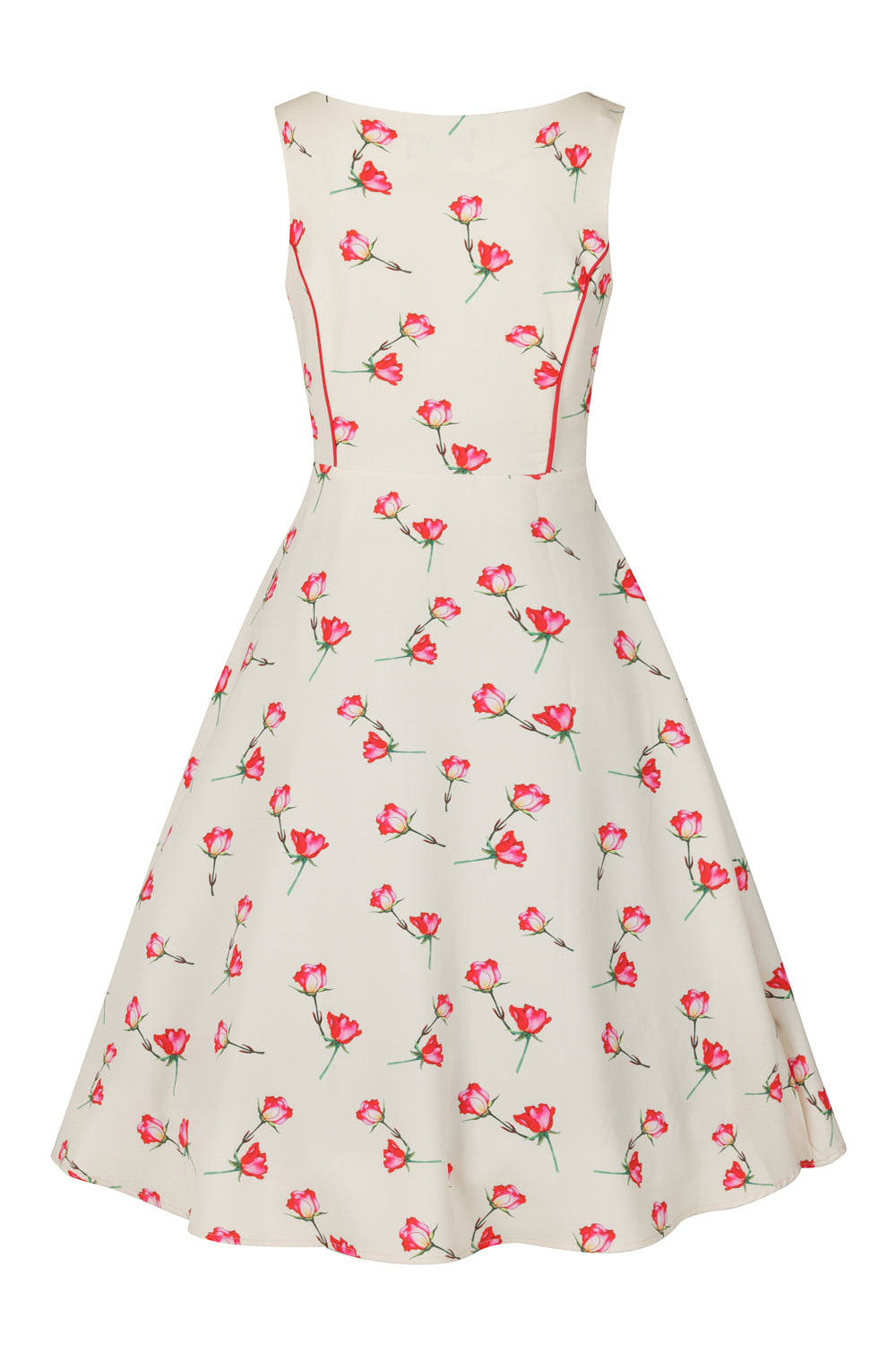 H&R London 50s Sorella Beige Sleeveless Rose Print Dress