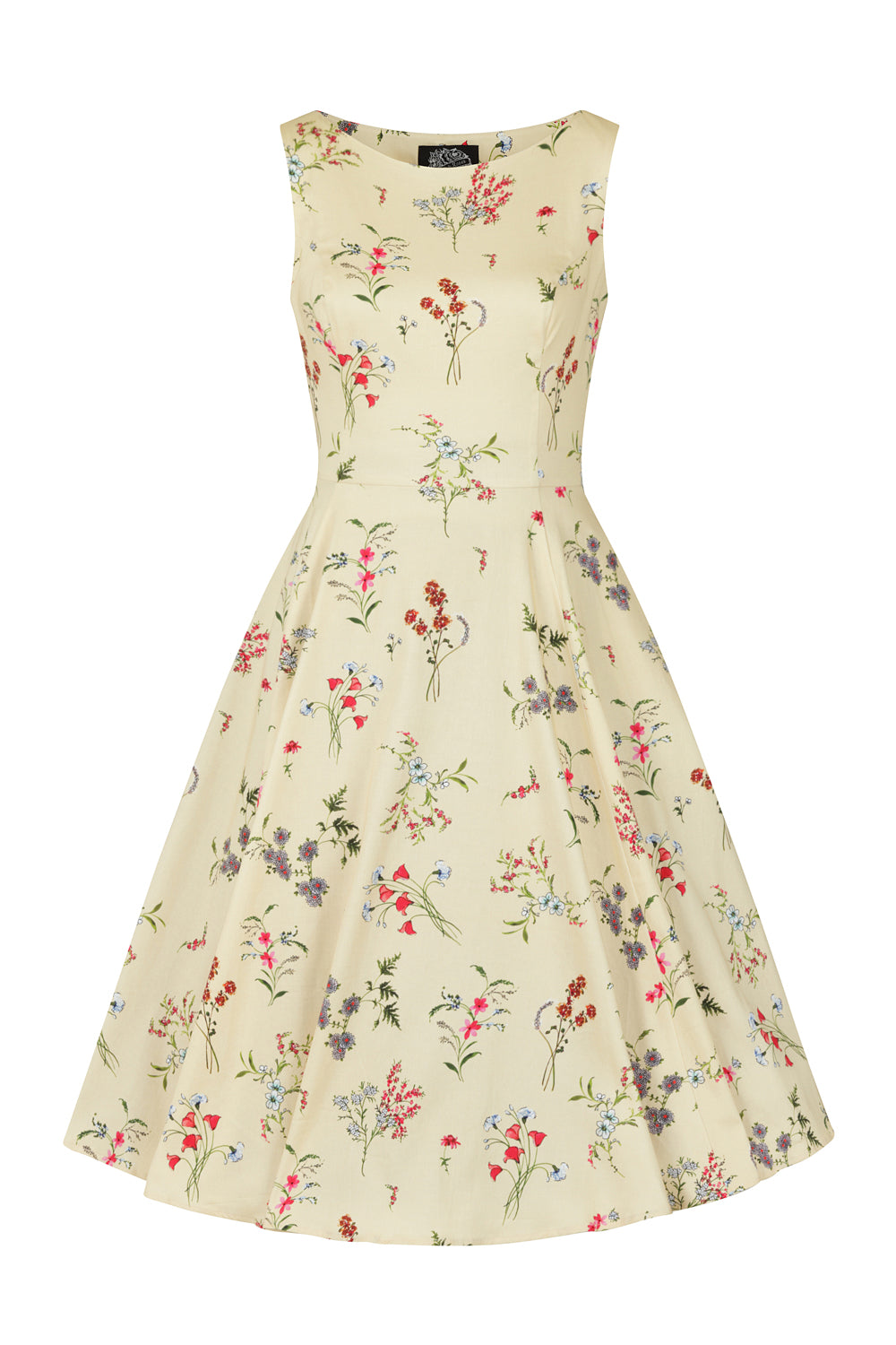 H&R London 50s Bridget Pale Yellow Sleeveless Floral Print Dress