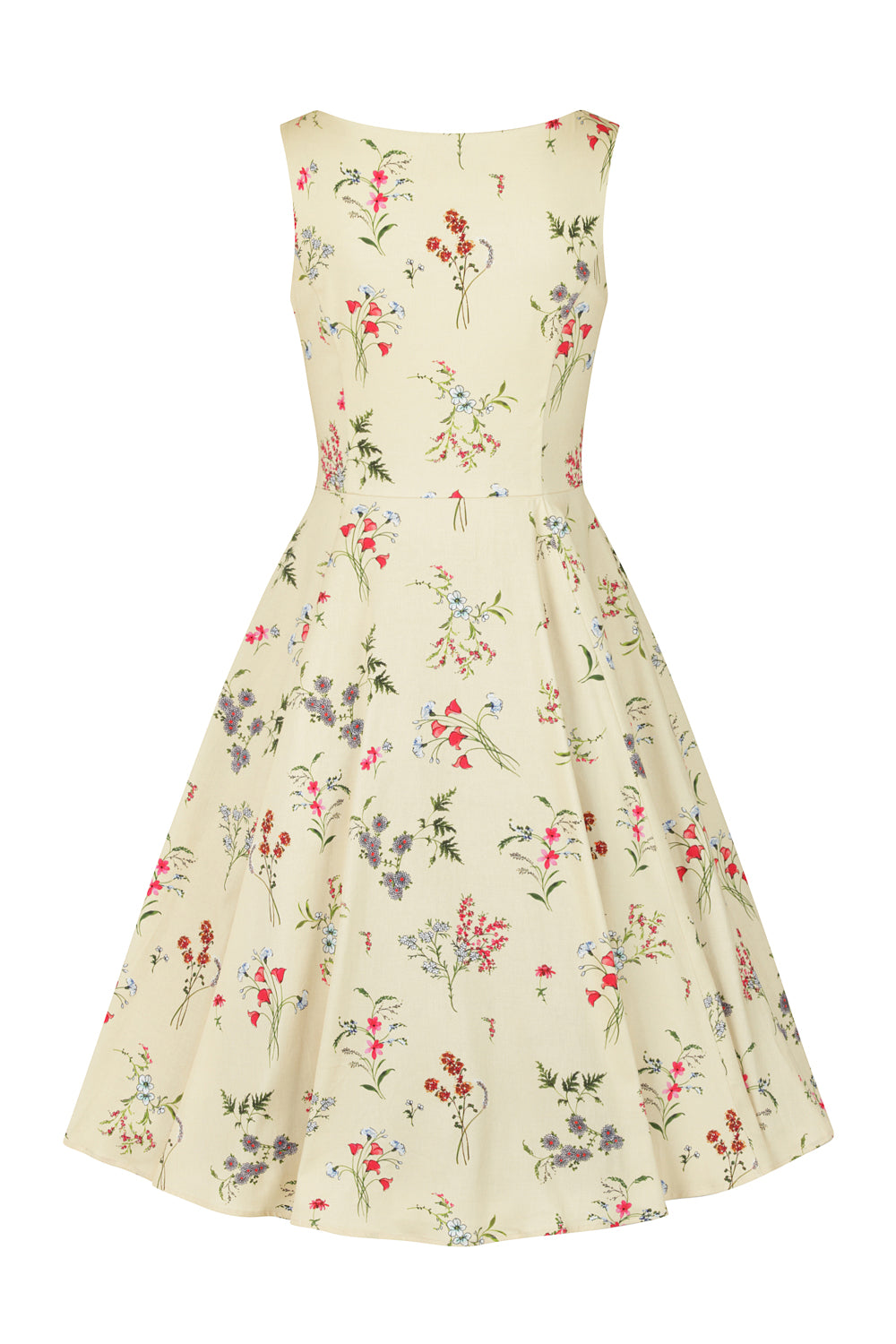 H&R London 50s Bridget Pale Yellow Sleeveless Floral Print Dress