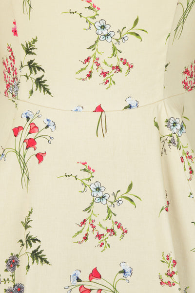 H&R London 50s Bridget Pale Yellow Sleeveless Floral Print Dress