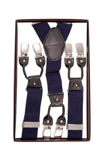 Emma Button & Clip 35mm Unisex Adjustable Braces In Navy Blue