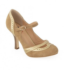Angel Dust 1920s Inspired Strap High Heels in Light Tan & Gold