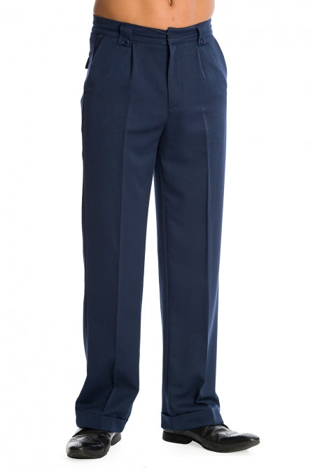 Banned Get In Line Navy Blue 40s 50s Style Turn Up Trousers