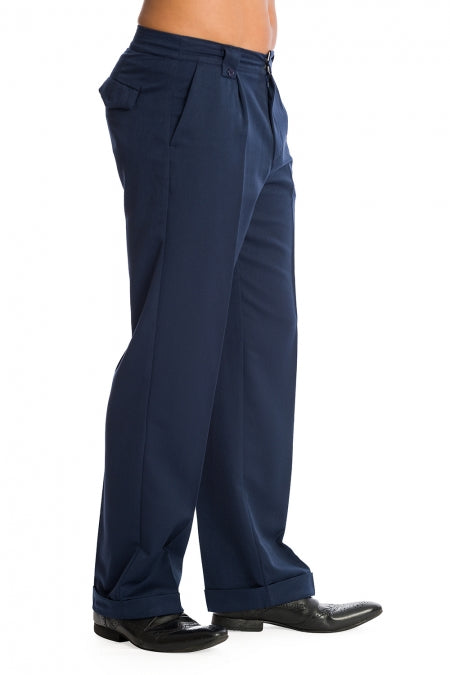 Banned Get In Line Navy Blue 40s 50s Style Turn Up Trousers