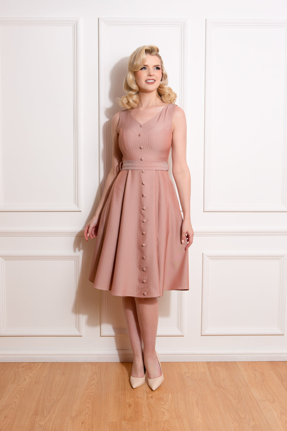 H&R London 50's Alison Dusky Pink Sleeveless Swing Dress