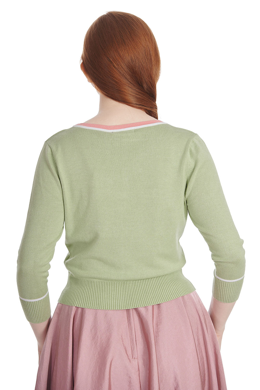 Ice Cream Long Sleeve V Neck Cardigan In Green & Pink