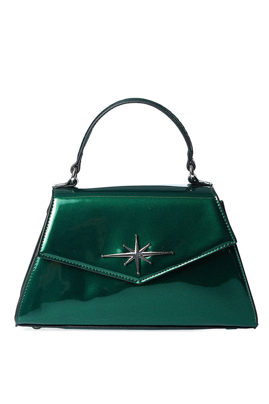 Dark Green Shimmer 50s Inspired Top Handle Bag
