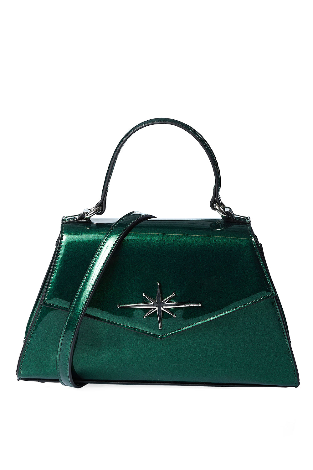 Dark Green Shimmer 50s Inspired Top Handle Bag