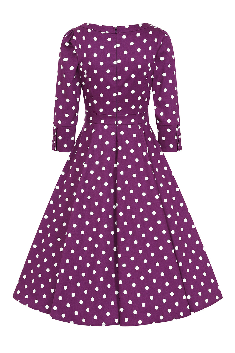 Madalyn 1950s 3 Quarter Sleeve Purple Polka Dot Swing Dress