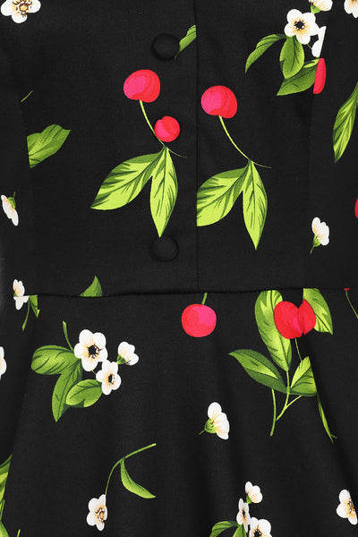 Natasha 1950s Black Cherry Print 3 Quarter Sleeve Swing Dress
