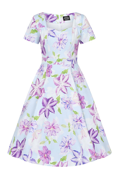 1950's Style Erin Floral Sweetheart Neckline Short Sleeve Swing Dress