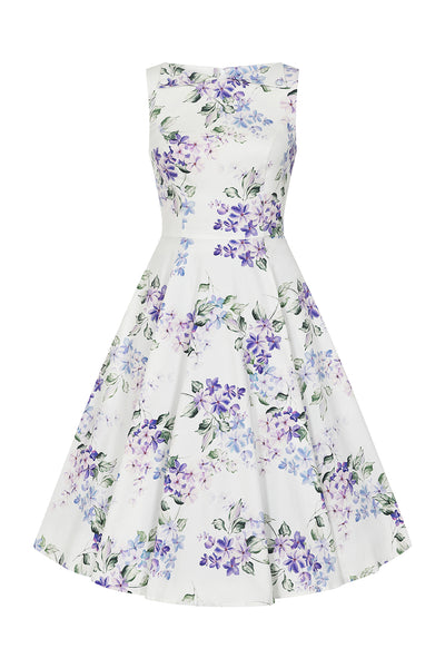 1950's Style Tasha Floral Asymmetric Neck Sleeveless Swing Dress