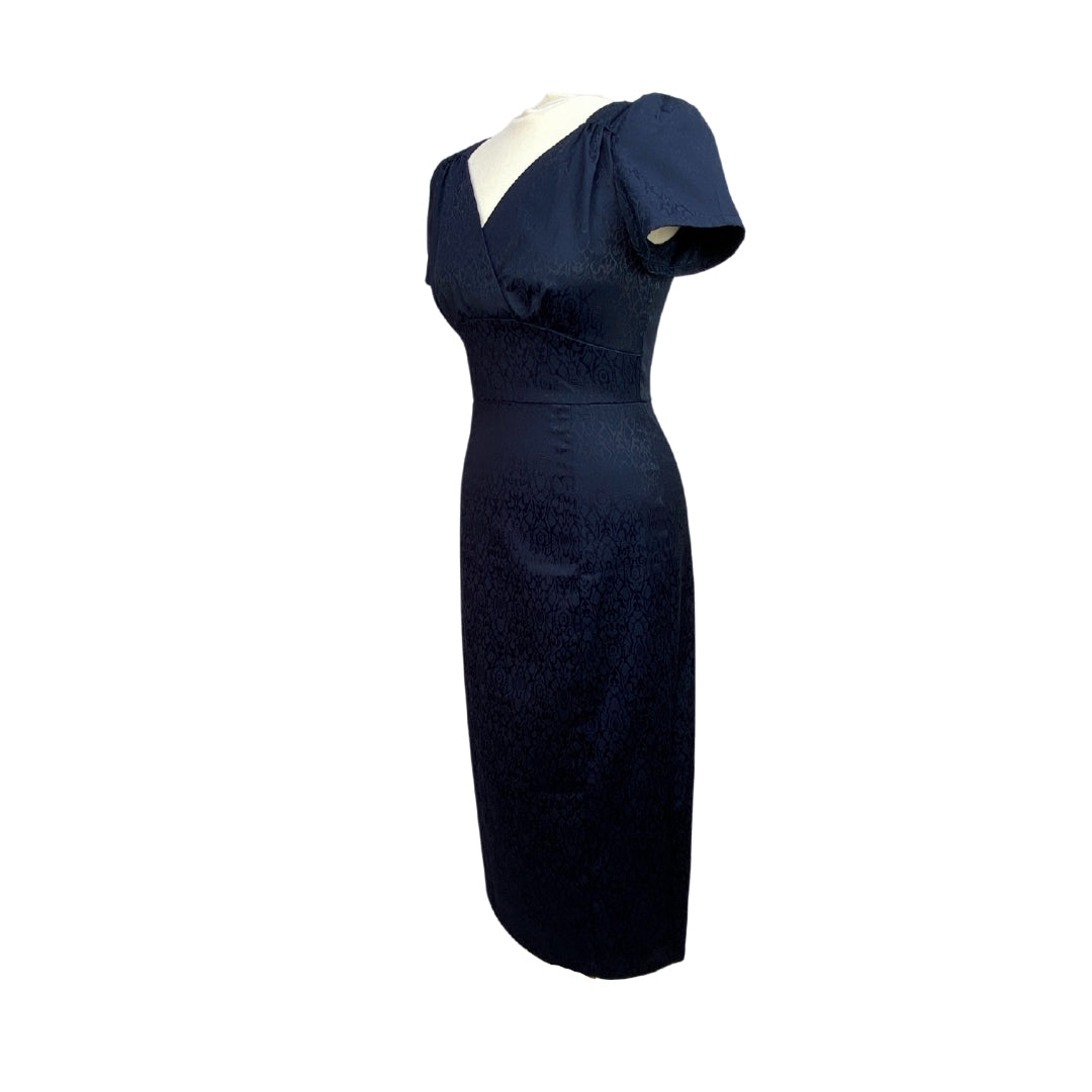 Rebecca Wiggle Dress With Short Sleeves In Blue Jacquard Side