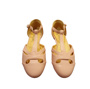 Edith Closed Toe Flat T Bar Shoes In Light Pastel Pink