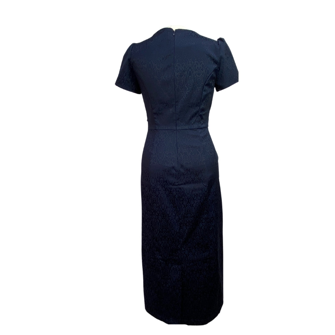 Rebecca Wiggle Dress With Short Sleeves In Blue Jacquard Back