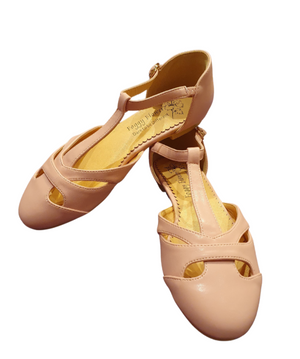 Edith Closed Toe Flat T Bar Shoes In Light Pastel Pink