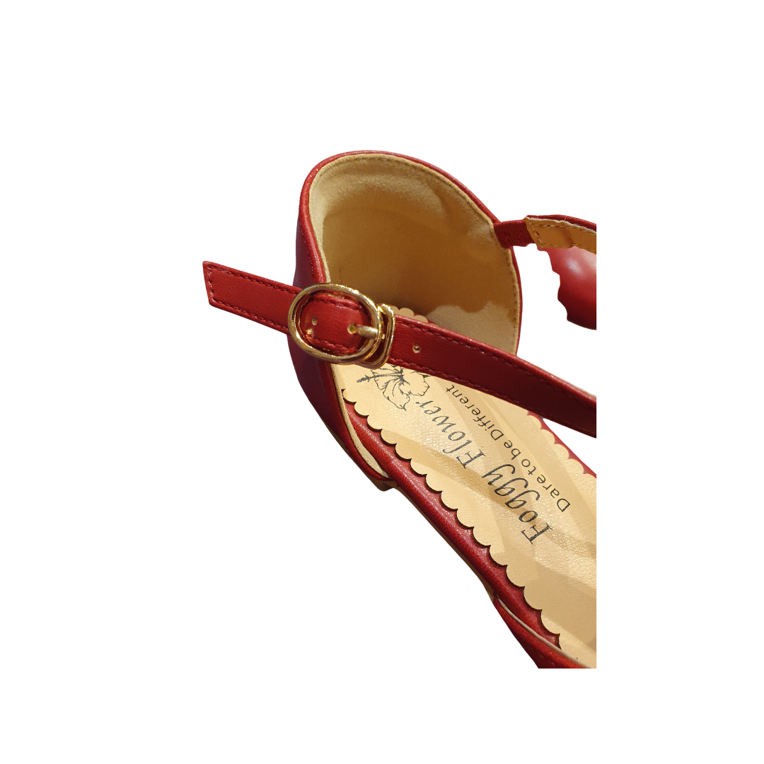 Edith Closed Toe Flat T Bar Shoes In Burgundy Red