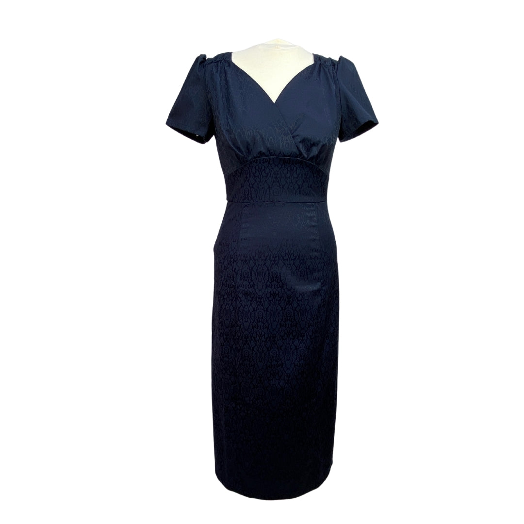 Rebecca Wiggle Dress With Short Sleeves In Blue Jacquard Front