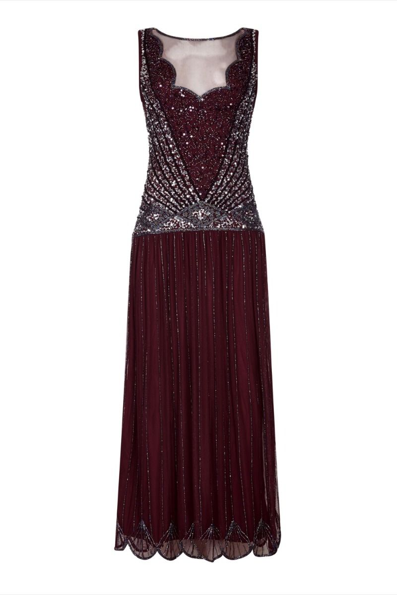 Elaina Drop Waist Plum Purple Maxi Beaded Sleeveless Dress Size 6