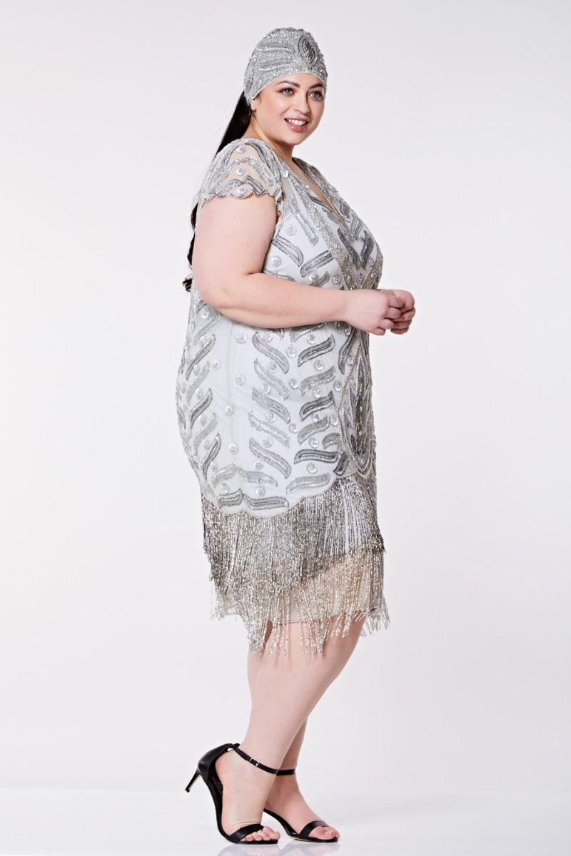 Silver fringe cheap flapper dress