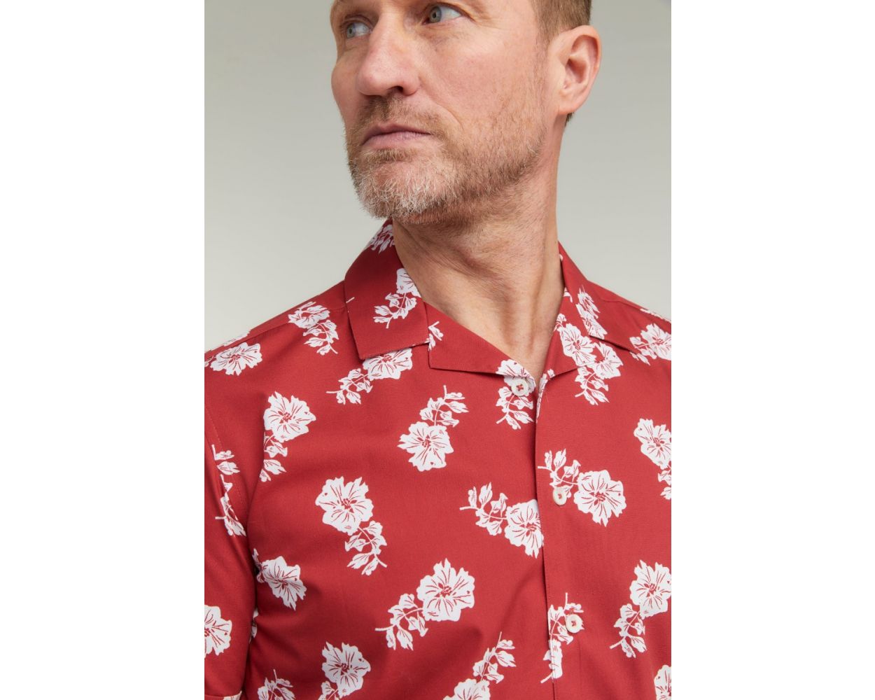 Men's Red Hawaiian Print Cotton Short Sleeve Shirt