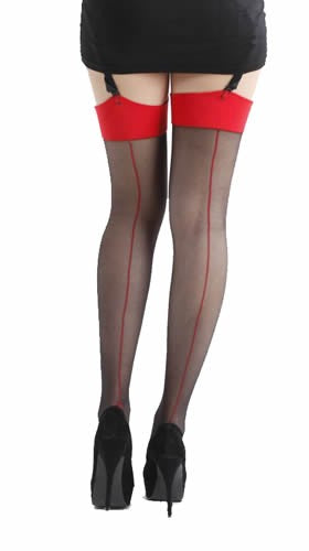 Pamela Mann Jive Seamed Black/Red Stockings; Pamela Mann; Jive Stockings; Seamed Stockings; Black & Red