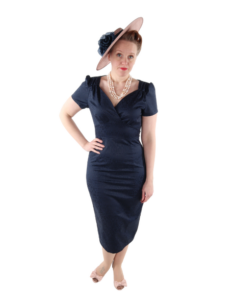 Rebecca Wiggle Dress With Short Sleeves In Blue Jacquard