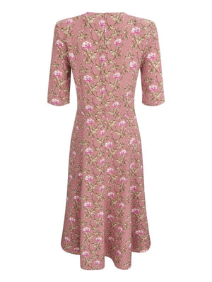 1940s Replica Pink Floral Tribute Square Neck Dress With Sleeves
