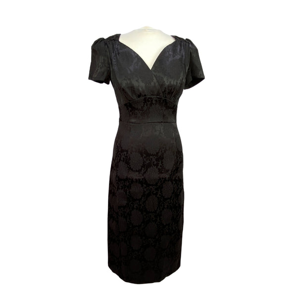 Rebecca Wiggle Dress With Short Sleeves In Black Jacquard Front