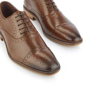 Mens Arthur Oxford Shoes In Chestnut With Brogue Detail