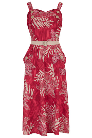 Ayda 2 Piece 40s Tea Dress & Button On Bolero In Ruby Palm