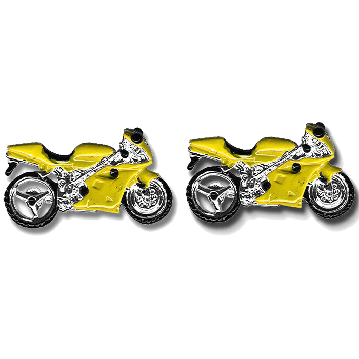 Yellow Sports Bike Motorcycle Motorbike Cufflinks