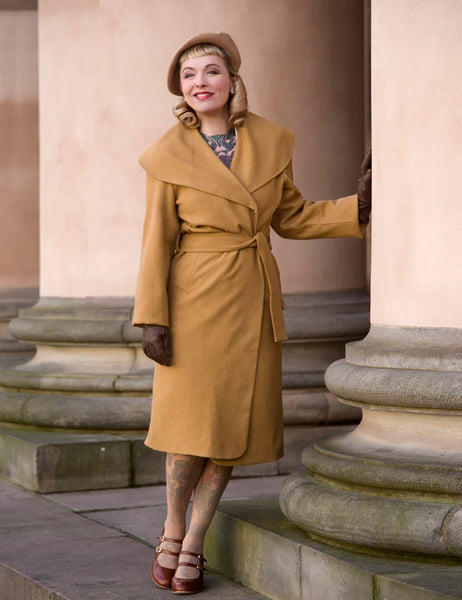 Monroe Wrap Coat Late 40s Early 50s Vintage Inpsired Coat In Camel