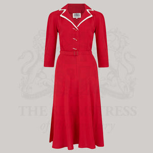 SOB Lisa Mae 1940s Shirtwaister Tea Dress In Lipstick Red