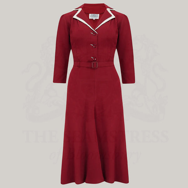 SOB Lisa Mae 1940s Shirtwaister Tea Dress In Wine Red
