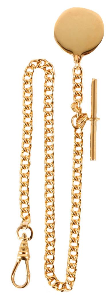 Gold Plated Single Albert T Bar Chain With Engravable Fob