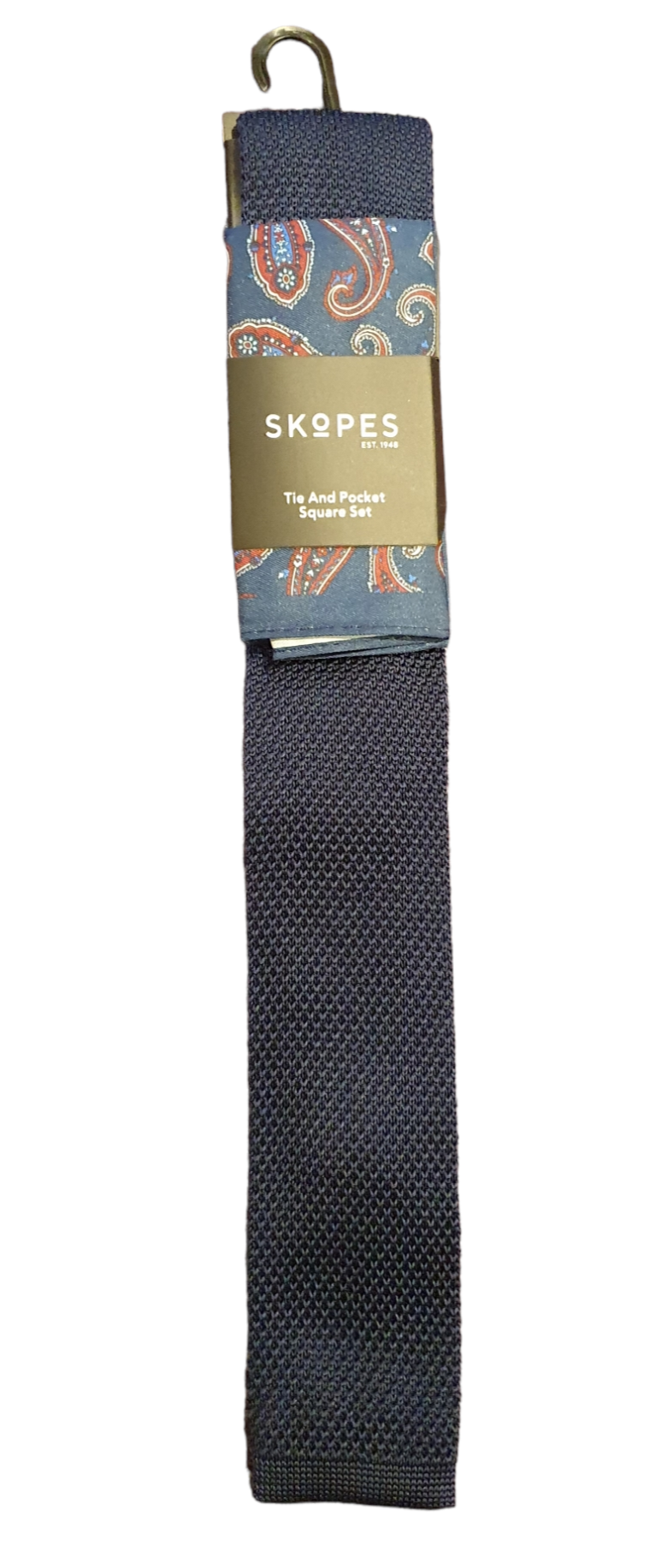 Navy Blue Knitted Tie & Paisley Pocket Square