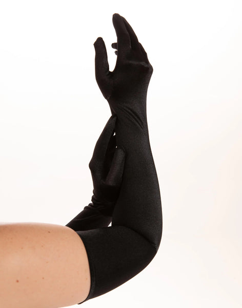 Vintage Inspired Long Evening Satin Gloves In Black
