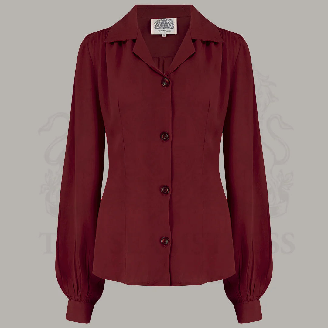Seamstress Of Bloomsbury 1940s Inspired Poppy Blouse In Wine Red