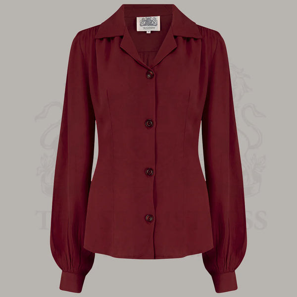 Seamstress Of Bloomsbury 1940s Inspired Poppy Blouse In Wine Red