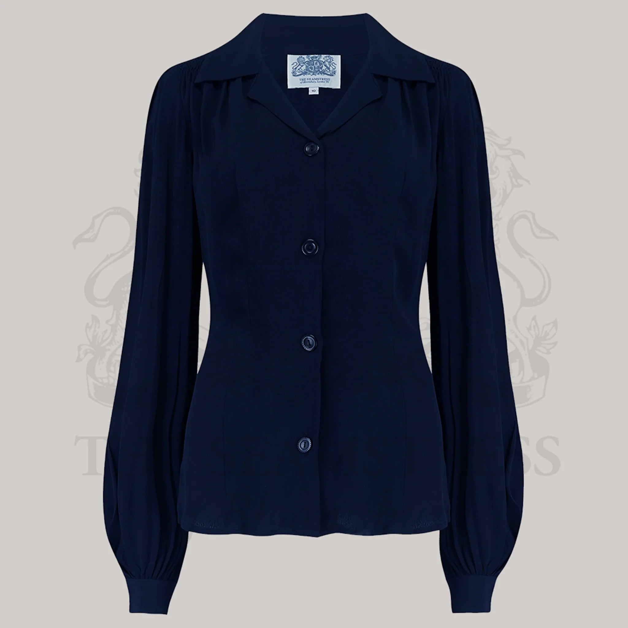 Seamstress Of Bloomsbury 1940s Inspired Poppy Blouse In Navy Blue