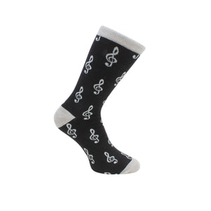 Black & Grey Musical Treble Clef Socks UK7.5 - UK11.5