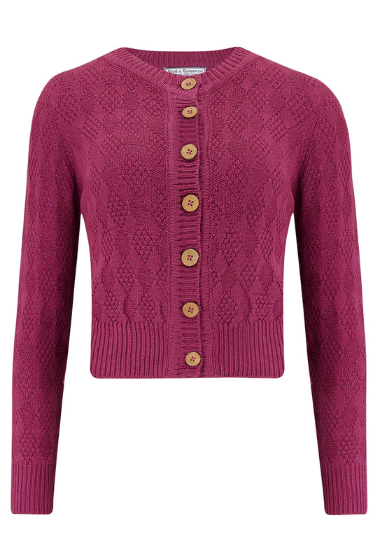 Sandra Textured Long Sleeve Cardigan In Fuchsia Pink Diamond Knit