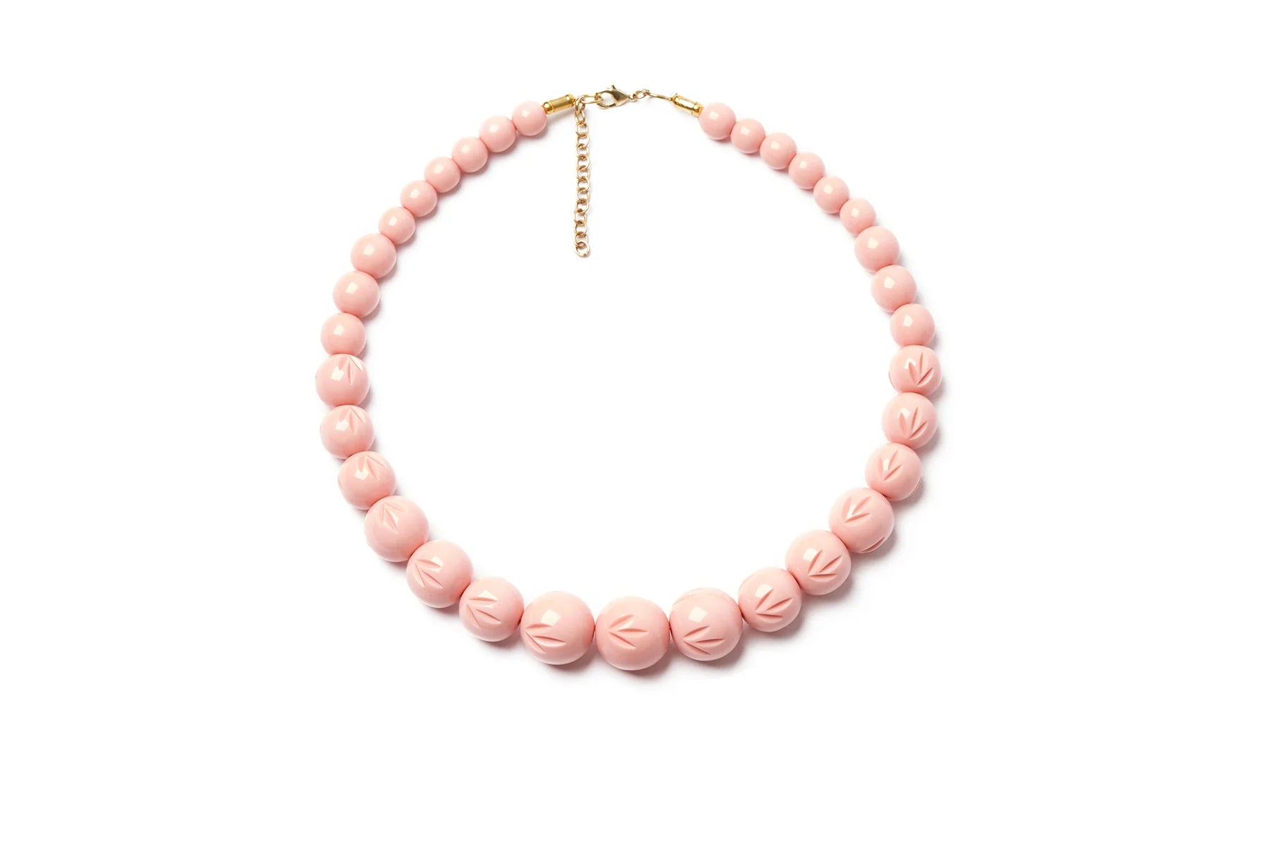 Splendette Vintage Inspired Heavy Carve Shell Pink Bead Necklace