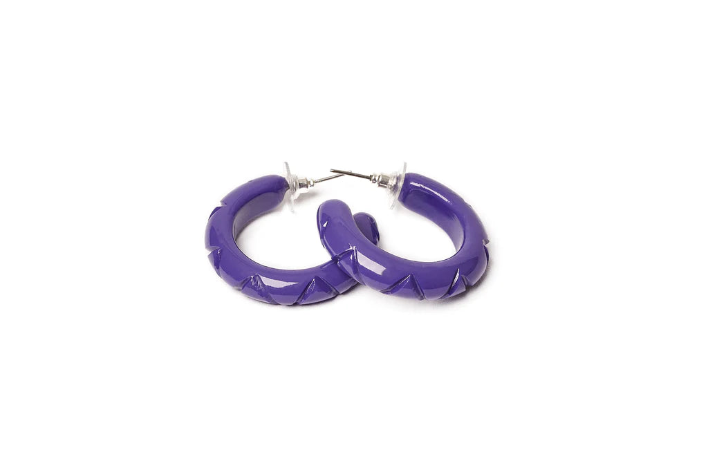 Splendette Paradise Purple Heavy Carve Hoop Earrings